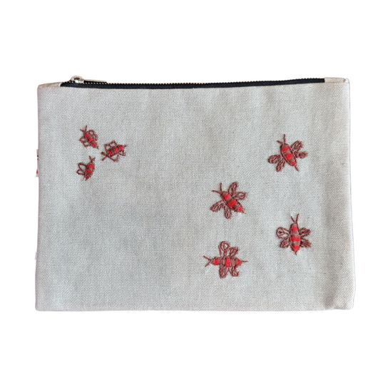 Embroidered Bee Cosmetics Bag
