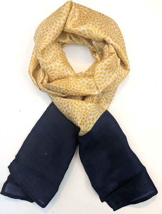 Blockprinted Silk Scarf - Navy/Gold