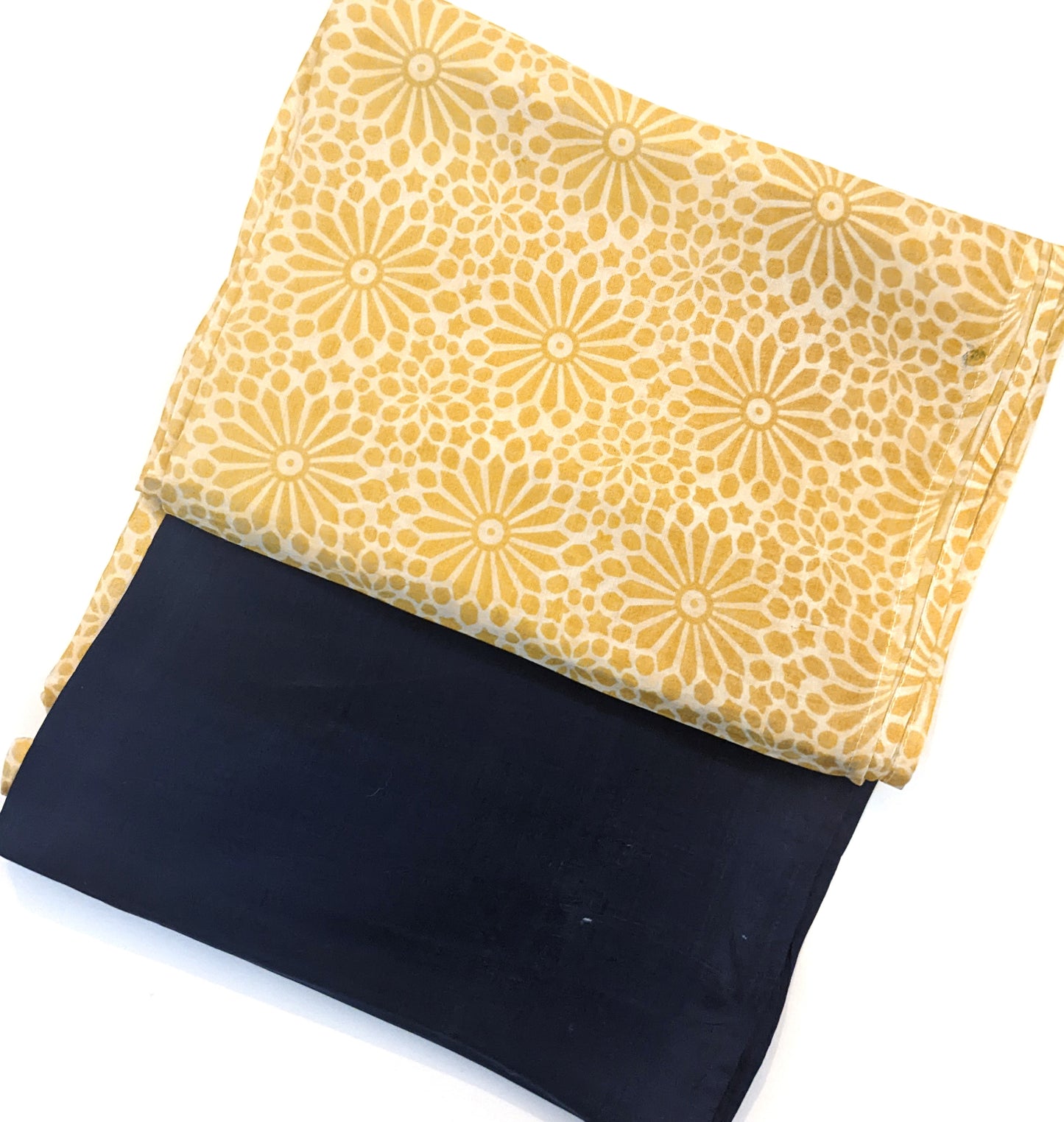 Blockprinted Silk Scarf - Navy/Gold