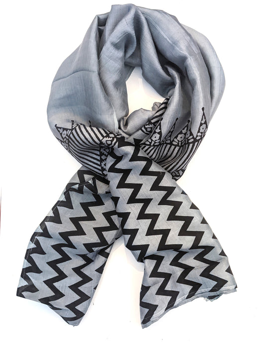 Blockprinted Silk Scarf -Zig Zag