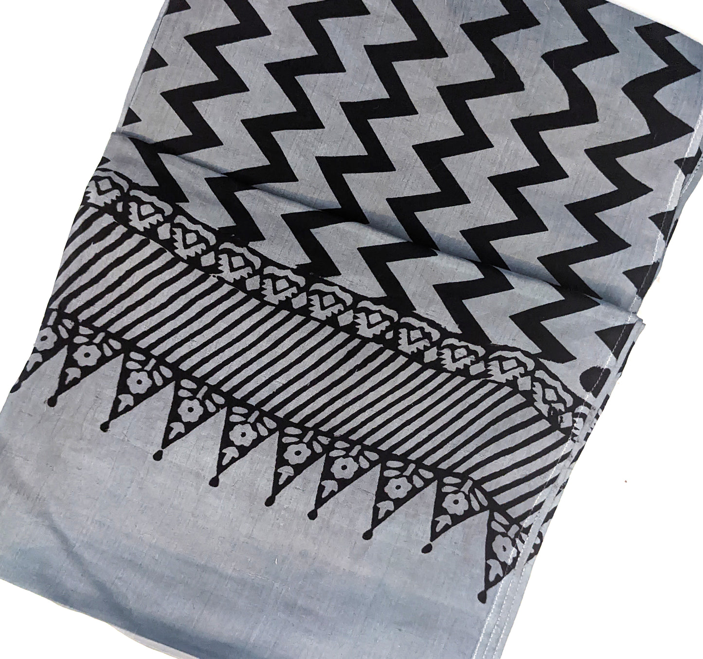 Blockprinted Silk Scarf -Zig Zag