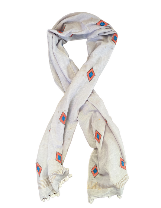 Embroidered Cotton Scarf - Light Purple & Diamonds