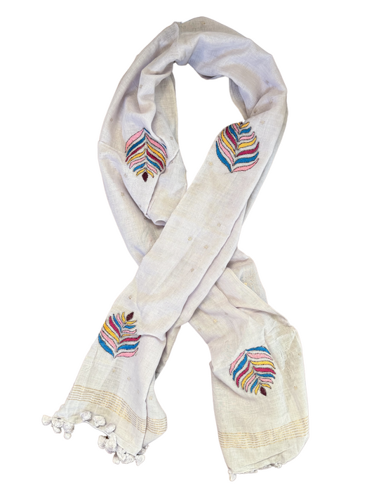 Embroidered Cotton Scarf - Light Purple & Multi