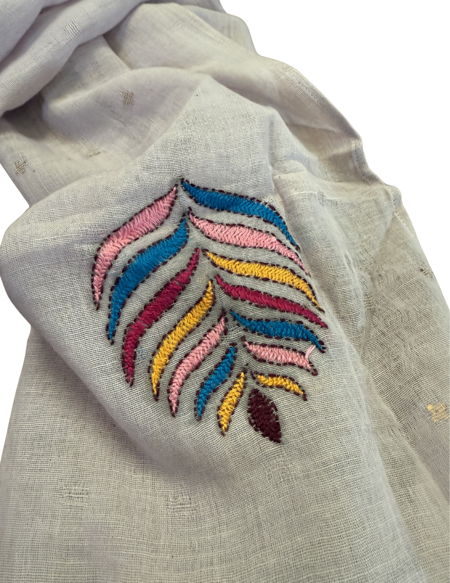 Embroidered Cotton Scarf - Light Purple & Multi