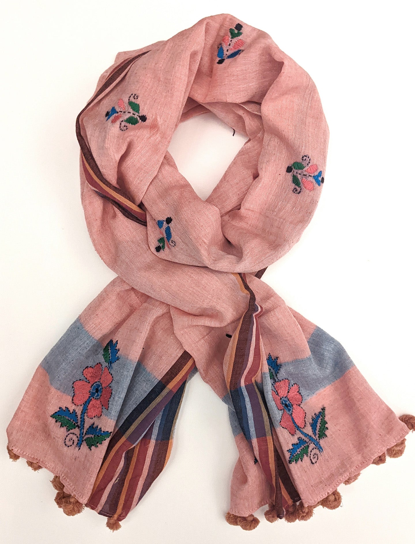 Embroidered Cotton Scarf - Salmon
